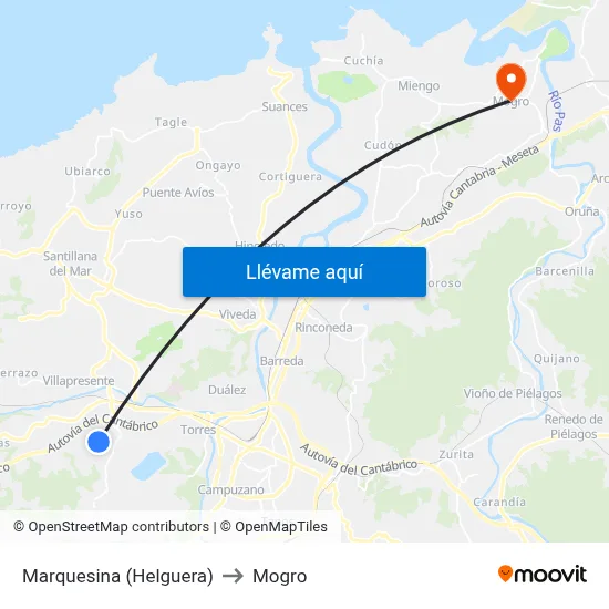 Marquesina (Helguera) to Mogro map