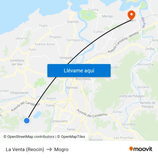 La Venta (Reocin) to Mogro map