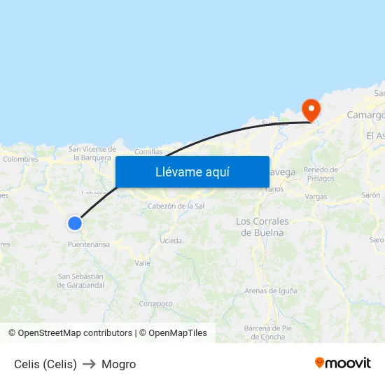 Celis (Celis) to Mogro map