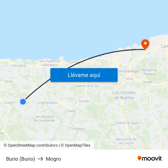 Burio (Burio) to Mogro map