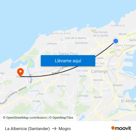 La Albericia (Santander) to Mogro map