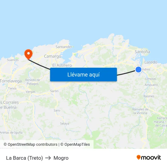 La Barca (Treto) to Mogro map