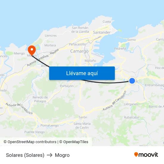 Solares (Solares) to Mogro map