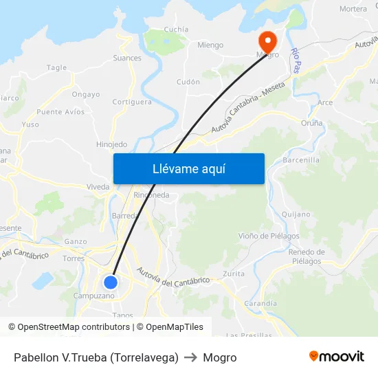 Pabellon V.Trueba (Torrelavega) to Mogro map