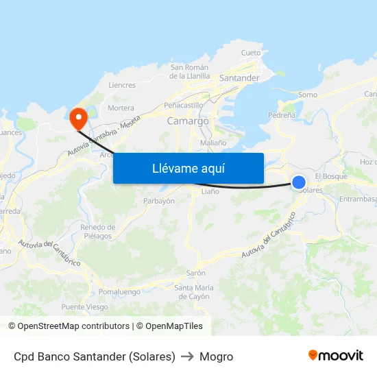 Cpd Banco Santander (Solares) to Mogro map