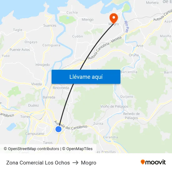 Zona Comercial Los Ochos to Mogro map