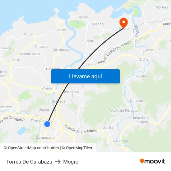 Torres De Carabaza to Mogro map