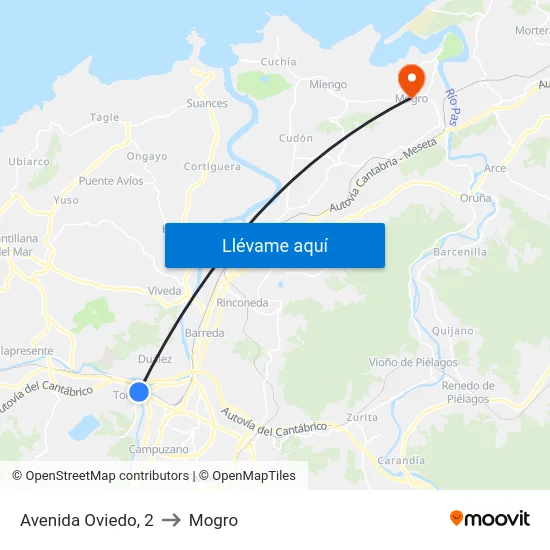 Avenida Oviedo, 2 to Mogro map