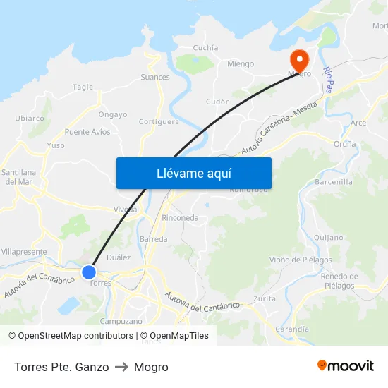 Torres Pte. Ganzo to Mogro map