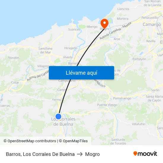 Barros, Los Corrales De Buelna to Mogro map