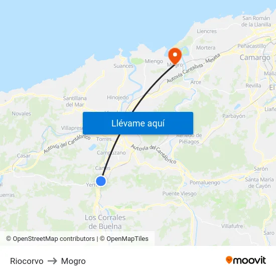 Riocorvo to Mogro map