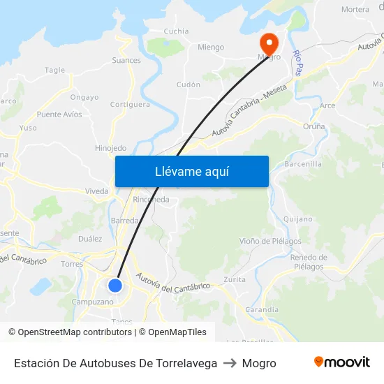 Estación De Autobuses De Torrelavega to Mogro map
