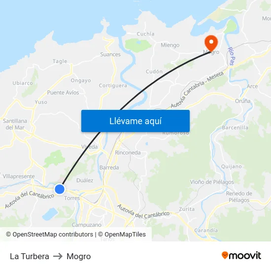 La Turbera to Mogro map