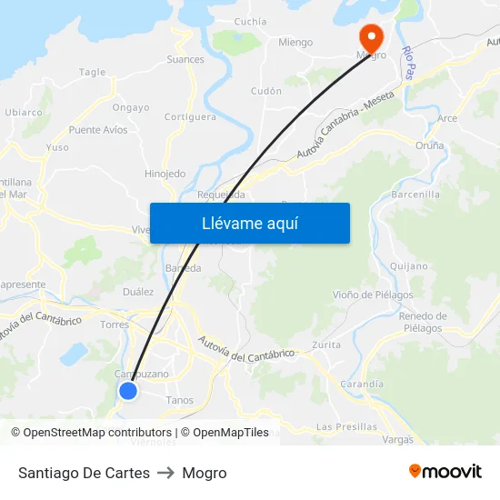 Santiago De Cartes to Mogro map