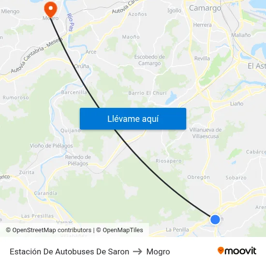 Estación De Autobuses De Saron to Mogro map