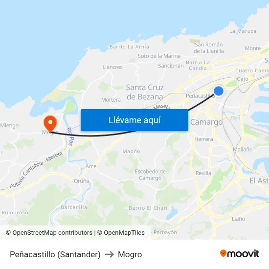 Peñacastillo (Santander) to Mogro map