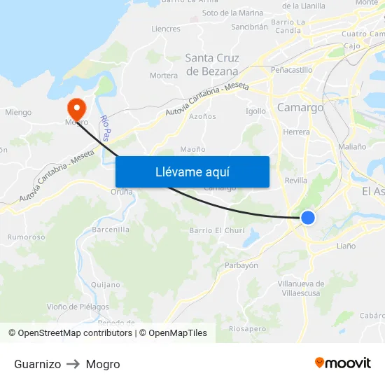 Guarnizo to Mogro map