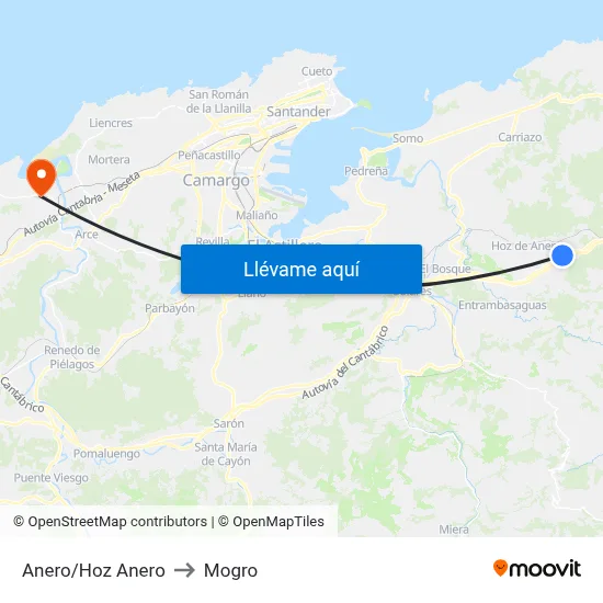 Anero/Hoz Anero to Mogro map