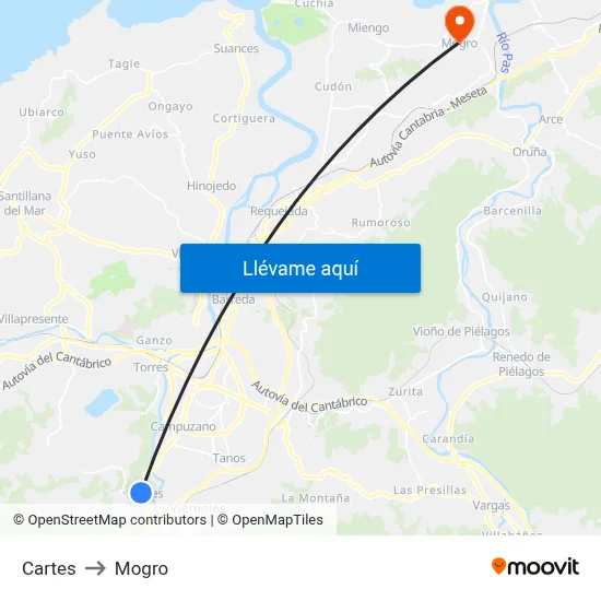 Cartes to Mogro map