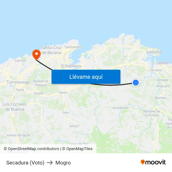 Secadura (Voto) to Mogro map