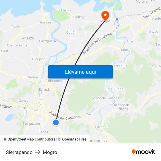 Sierrapando to Mogro map