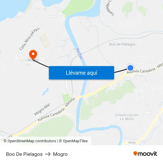Boo De Pielagos to Mogro map