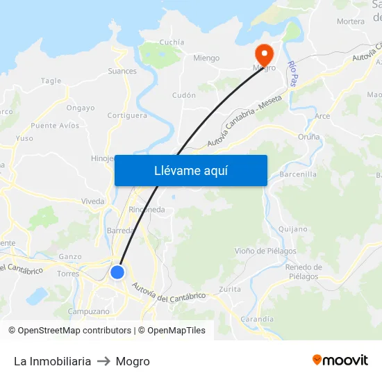 La Inmobiliaria to Mogro map