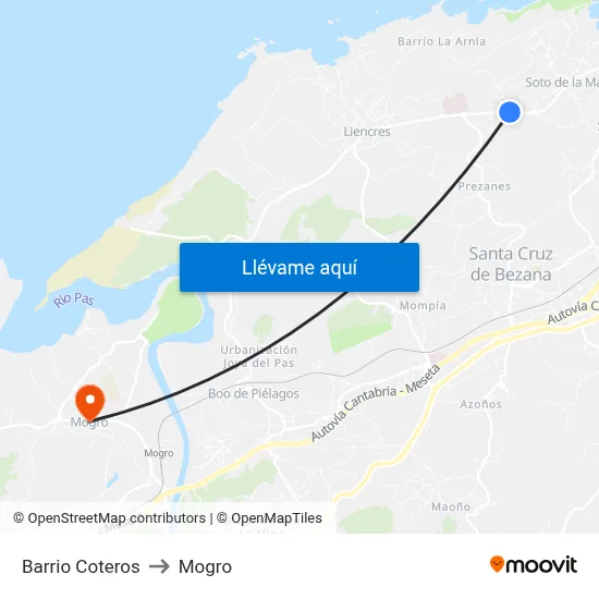 Barrio Coteros to Mogro map