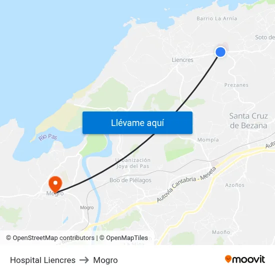Hospital Liencres to Mogro map