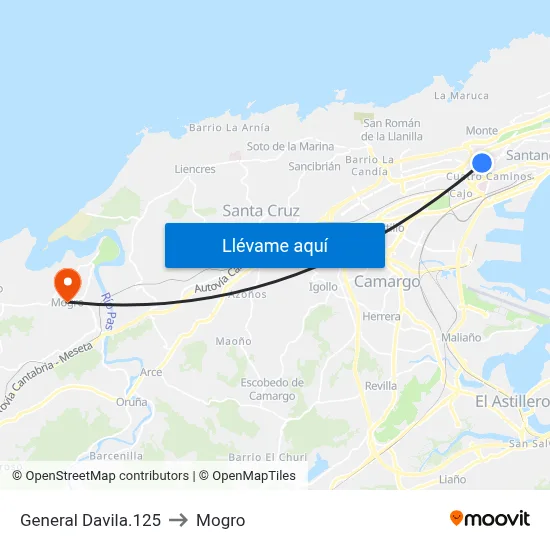 General Davila.125 to Mogro map