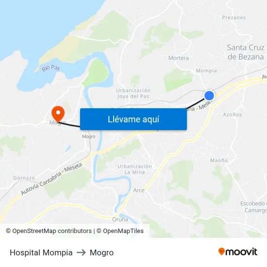 Hospital Mompia to Mogro map