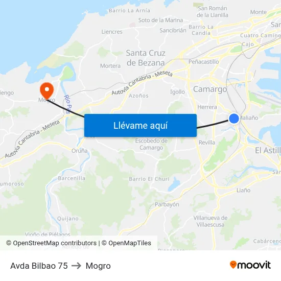 Avda Bilbao 75 to Mogro map