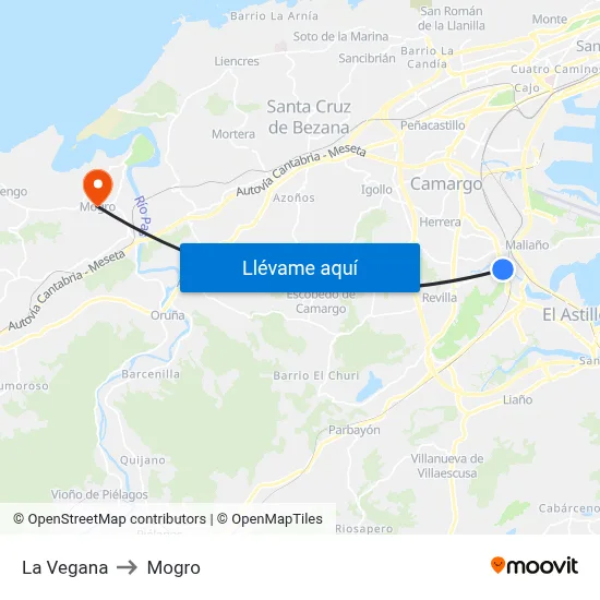 La Vegana to Mogro map