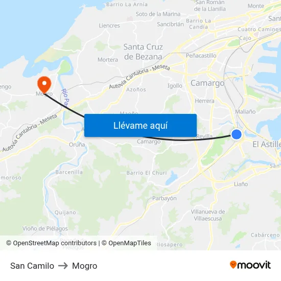 San Camilo to Mogro map