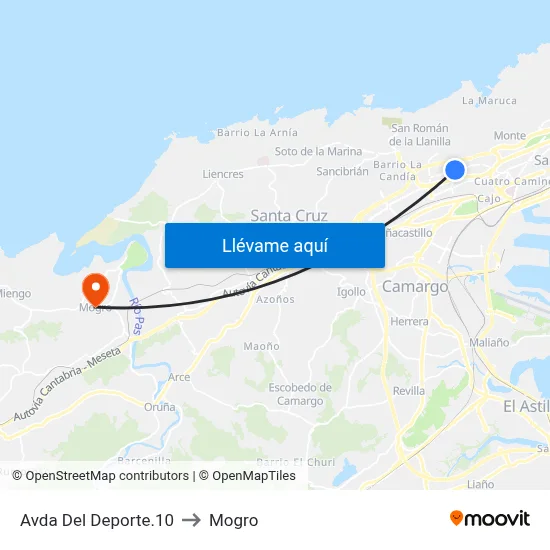 Avda Del Deporte.10 to Mogro map