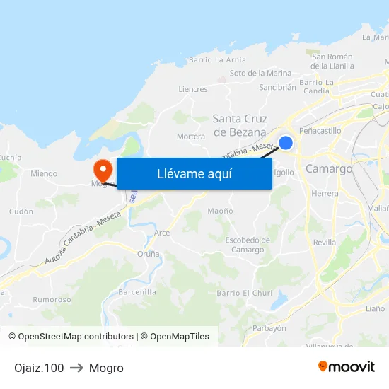 Ojaiz.100 to Mogro map