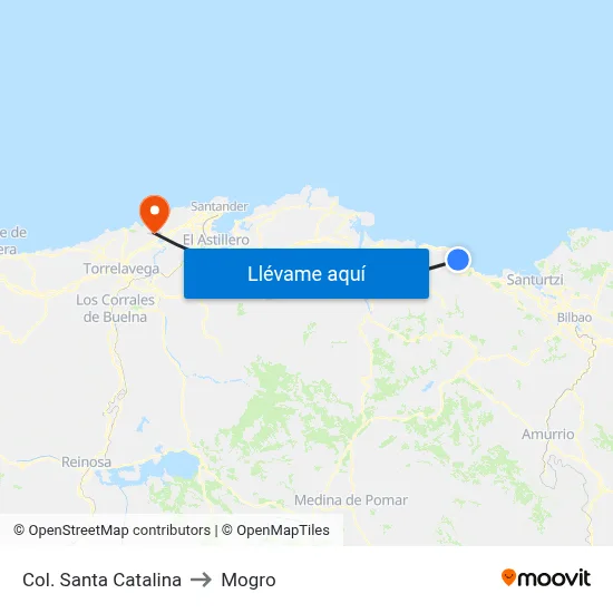 Col. Santa Catalina to Mogro map