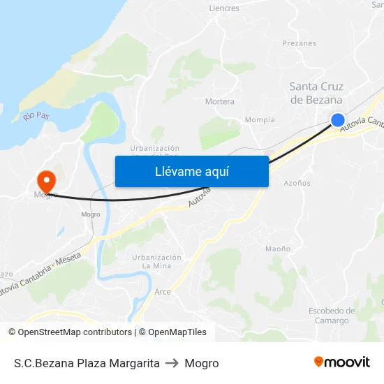 S.C.Bezana Plaza Margarita to Mogro map