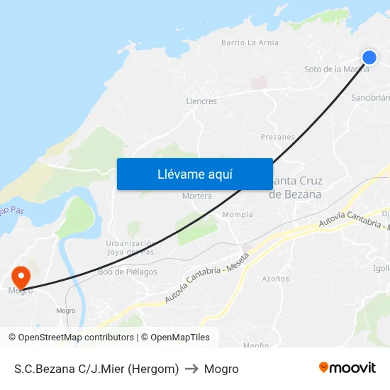 S.C.Bezana C/J.Mier (Hergom) to Mogro map