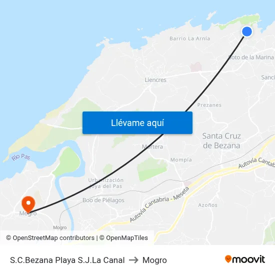 S.C.Bezana Playa S.J.La Canal to Mogro map