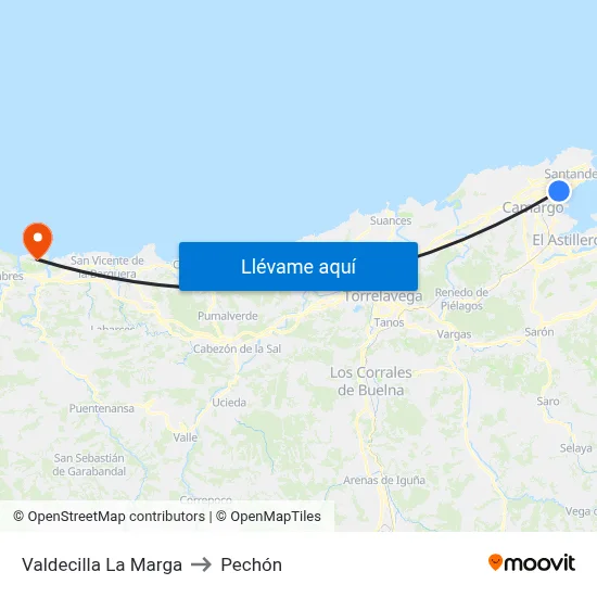 Valdecilla La Marga to Pechón map