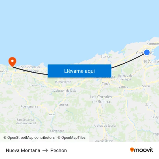 Nueva Montaña to Pechón map