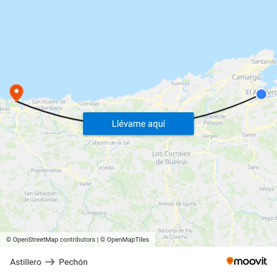 Astillero to Pechón map