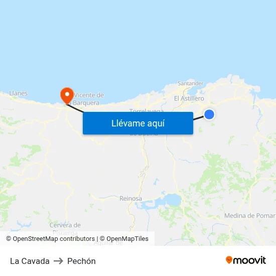 La Cavada to Pechón map