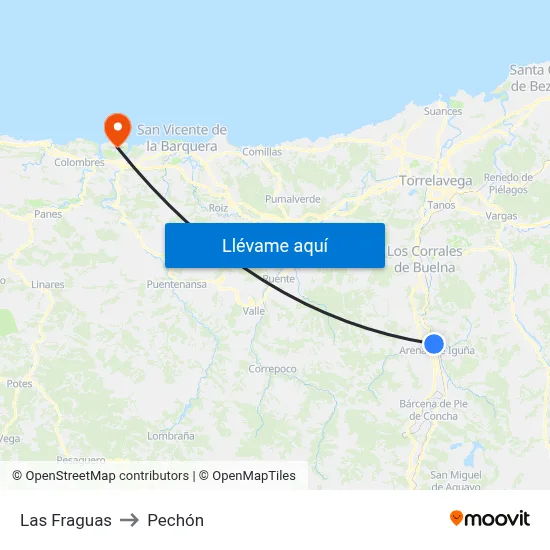 Las Fraguas to Pechón map