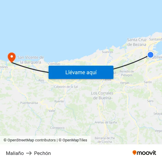 Maliaño to Pechón map