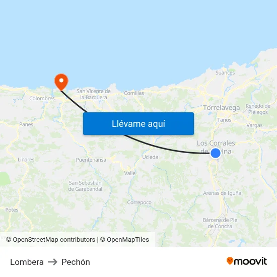 Lombera to Pechón map