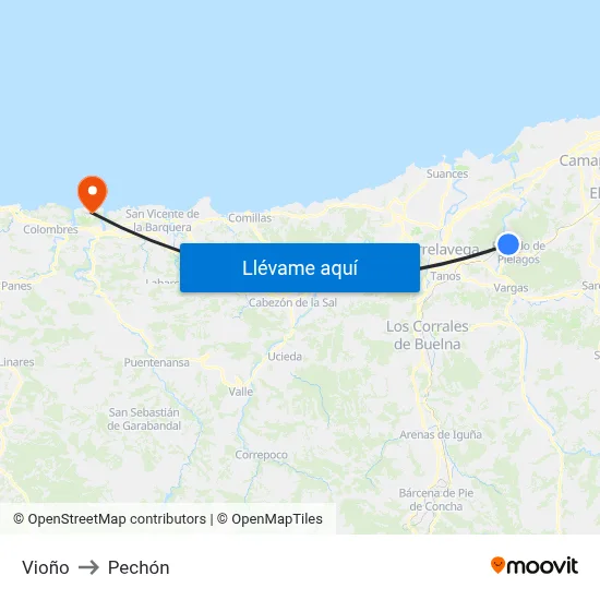 Vioño to Pechón map