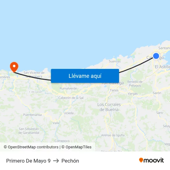 Primero De Mayo 9 to Pechón map