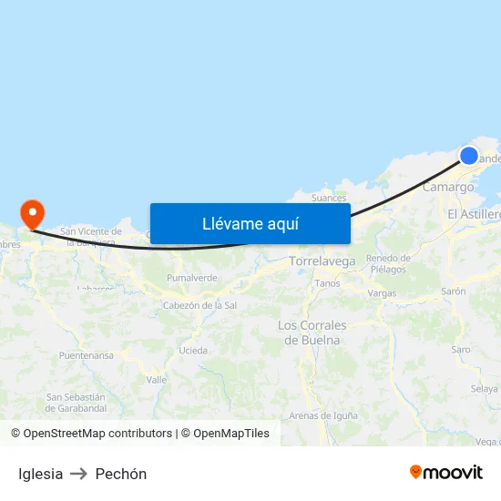 Iglesia to Pechón map